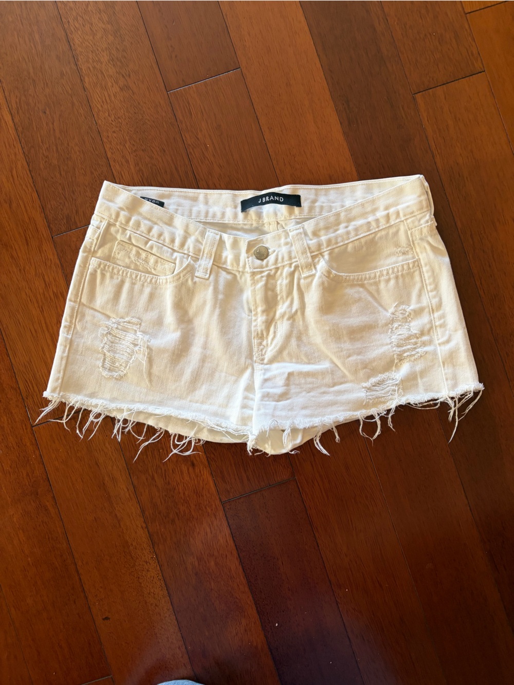 J Brand White Distressed Strapless Denim Top